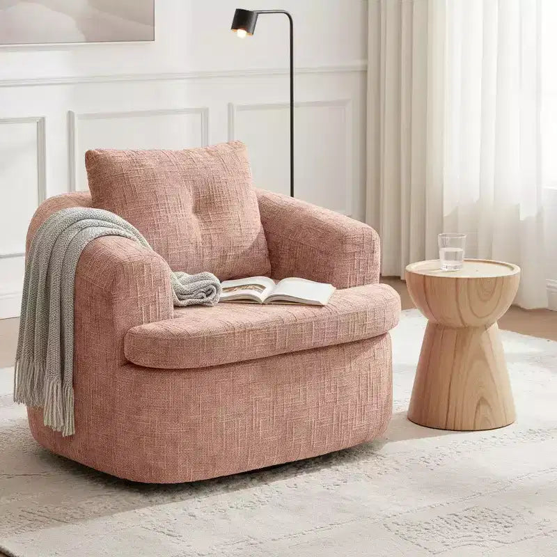 Poltrona girevole a barilotto con schienale trapuntato, seduta singola – Beige+Marrone / Marrone / Verde / Rosa