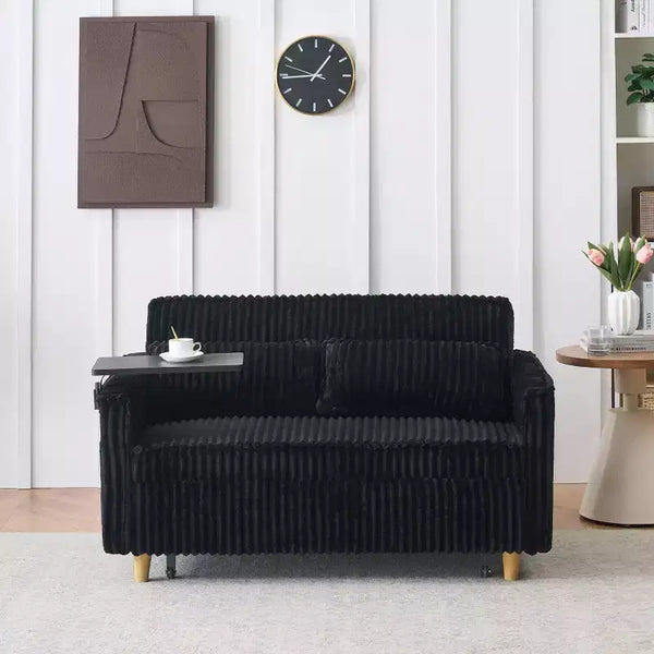 MAYEERTY Loveseat Corduroy Sofa with Dual Functions Aquipped with a Movable Tabletop for Living Room Bedroom