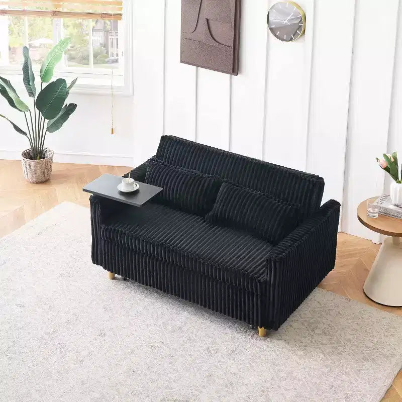 Divano letto a due posti in velluto a coste beige