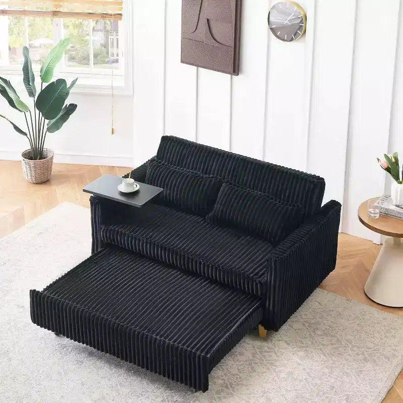 Divano letto a due posti in velluto a coste beige