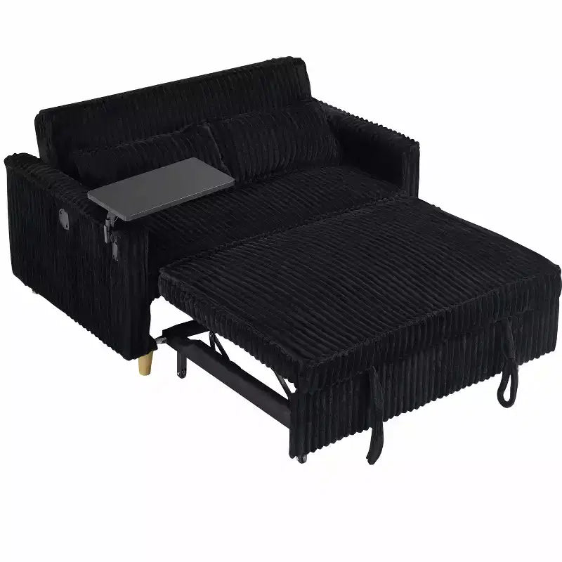 Divano letto a due posti in velluto a coste beige