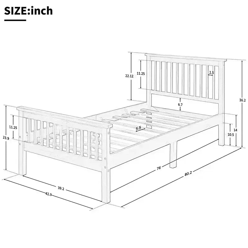 Letto a piattaforma singolo in legno naturale con testiera e pediera – Singolo