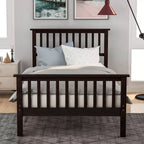 Letto a piattaforma singolo in legno naturale con testiera e pediera – Singolo