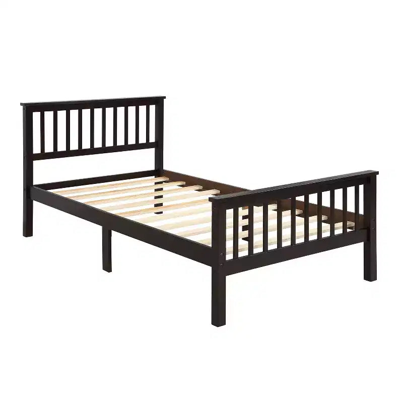 Letto a piattaforma singolo in legno naturale con testiera e pediera – Singolo