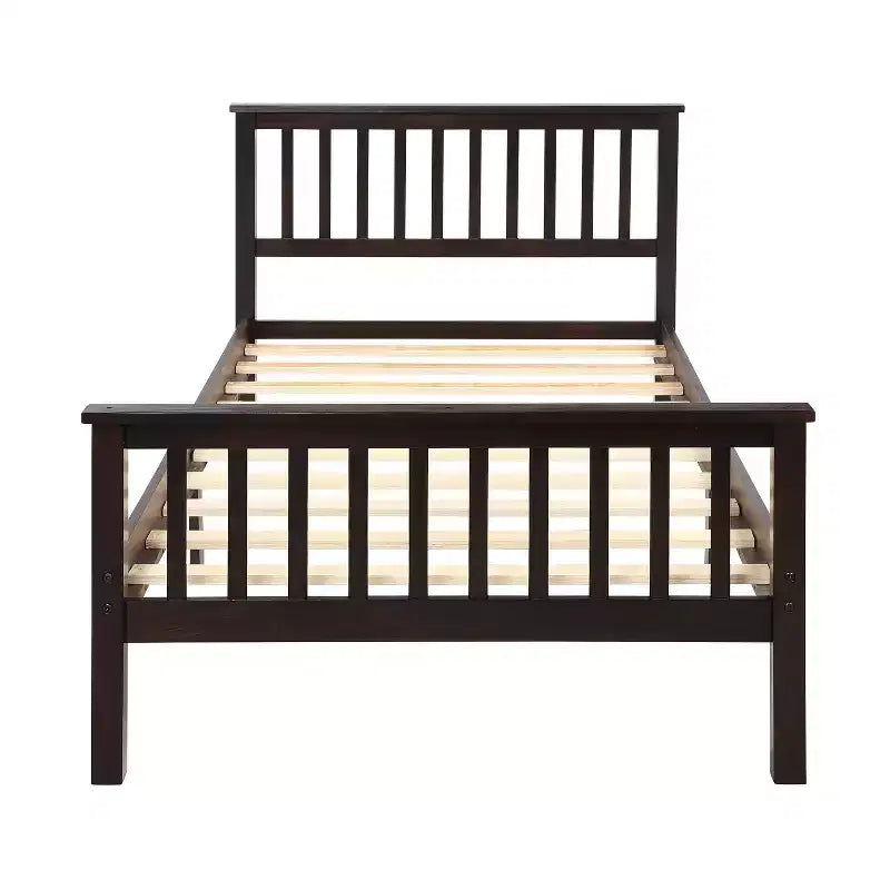 Letto a piattaforma singolo in legno naturale con testiera e pediera – Singolo