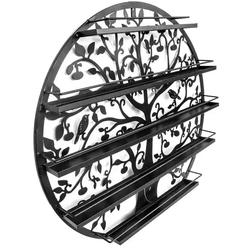 Espositore per smalti a muro a 5 ripiani, nero/bronzo, silhouette ad albero, capacità 70 bottiglie, 1-2 utenti
