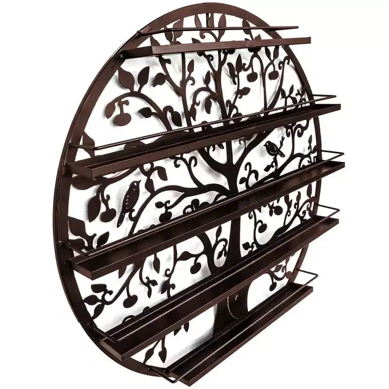 Espositore per smalti a muro a 5 ripiani, nero/bronzo, silhouette ad albero, capacità 70 bottiglie, 1-2 utenti