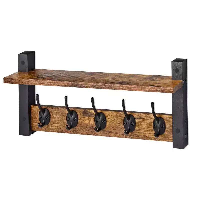 Mensola da parete galleggiante da 16" con 5 ganci doppi – Nero / Nero e bianco / Marrone / Grigio / Acero / Bianco, Montaggio singolo