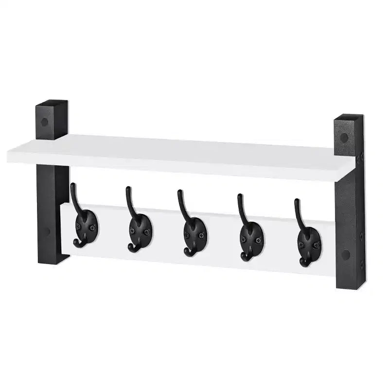 Mensola da parete galleggiante da 16" con 5 ganci doppi – Nero / Nero e bianco / Marrone / Grigio / Acero / Bianco, Montaggio singolo