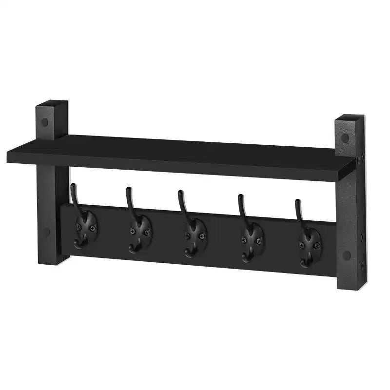 Mensola da parete galleggiante da 16" con 5 ganci doppi – Nero / Nero e bianco / Marrone / Grigio / Acero / Bianco, Montaggio singolo