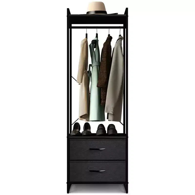 Appendiabiti con 2 cassetti e ripiano superiore in legno – Acqua / Nero / Grigio / Rosa / Ruggine / Bianco, 1 persona