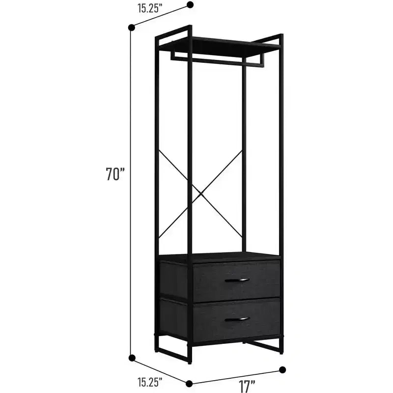 Appendiabiti con 2 cassetti e ripiano superiore in legno – Acqua / Nero / Grigio / Rosa / Ruggine / Bianco, 1 persona