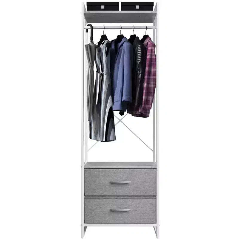 Appendiabiti con 2 cassetti e ripiano superiore in legno – Acqua / Nero / Grigio / Rosa / Ruggine / Bianco, 1 persona