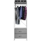 Appendiabiti con 2 cassetti e ripiano superiore in legno – Acqua / Nero / Grigio / Rosa / Ruggine / Bianco, 1 persona