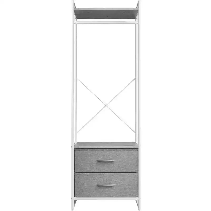 Appendiabiti con 2 cassetti e ripiano superiore in legno – Acqua / Nero / Grigio / Rosa / Ruggine / Bianco, 1 persona
