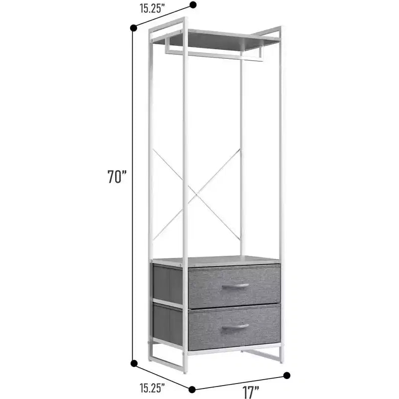 Appendiabiti con 2 cassetti e ripiano superiore in legno – Acqua / Nero / Grigio / Rosa / Ruggine / Bianco, 1 persona