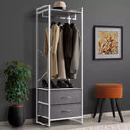 Appendiabiti con 2 cassetti e ripiano superiore in legno – Acqua / Nero / Grigio / Rosa / Ruggine / Bianco, 1 persona