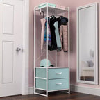 Appendiabiti con 2 cassetti e ripiano superiore in legno – Acqua / Nero / Grigio / Rosa / Ruggine / Bianco, 1 persona