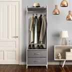 Appendiabiti con 2 cassetti e ripiano superiore in legno – Acqua / Nero / Grigio / Rosa / Ruggine / Bianco, 1 persona