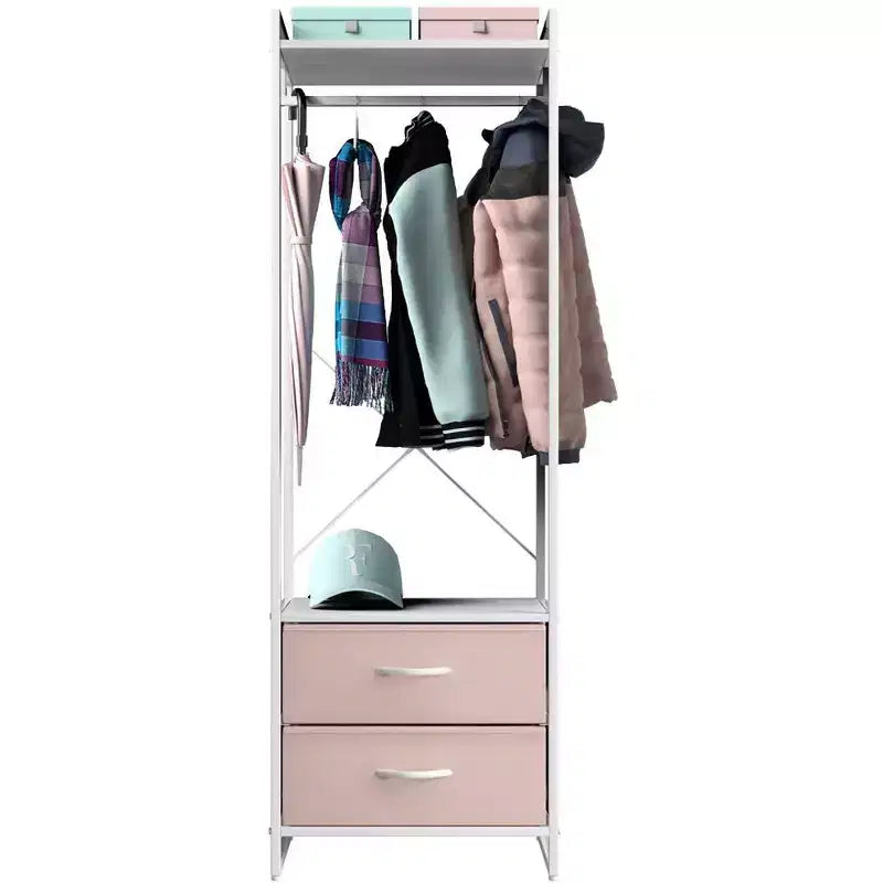Appendiabiti con 2 cassetti e ripiano superiore in legno – Acqua / Nero / Grigio / Rosa / Ruggine / Bianco, 1 persona