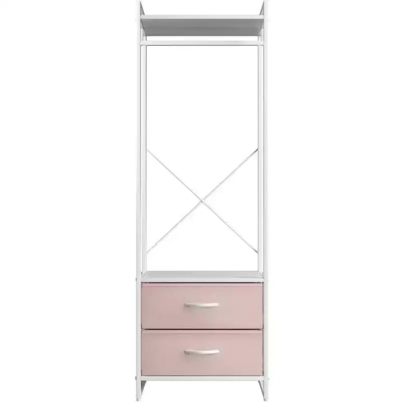 Appendiabiti con 2 cassetti e ripiano superiore in legno – Acqua / Nero / Grigio / Rosa / Ruggine / Bianco, 1 persona