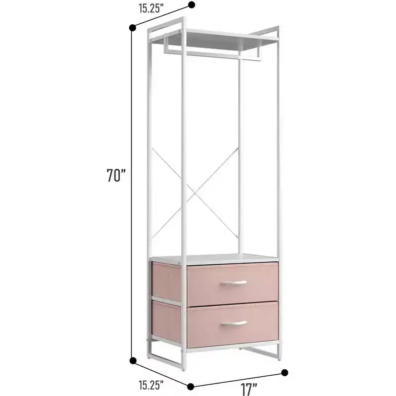 Appendiabiti con 2 cassetti e ripiano superiore in legno – Acqua / Nero / Grigio / Rosa / Ruggine / Bianco, 1 persona