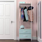 Appendiabiti con 2 cassetti e ripiano superiore in legno – Acqua / Nero / Grigio / Rosa / Ruggine / Bianco, 1 persona