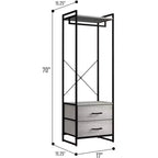 Appendiabiti con 2 cassetti e ripiano superiore in legno – Acqua / Nero / Grigio / Rosa / Ruggine / Bianco, 1 persona