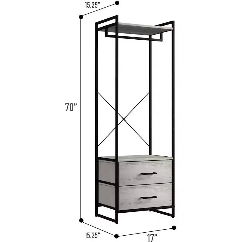 Appendiabiti con 2 cassetti e ripiano superiore in legno – Acqua / Nero / Grigio / Rosa / Ruggine / Bianco, 1 persona