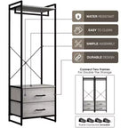 Appendiabiti con 2 cassetti e ripiano superiore in legno – Acqua / Nero / Grigio / Rosa / Ruggine / Bianco, 1 persona