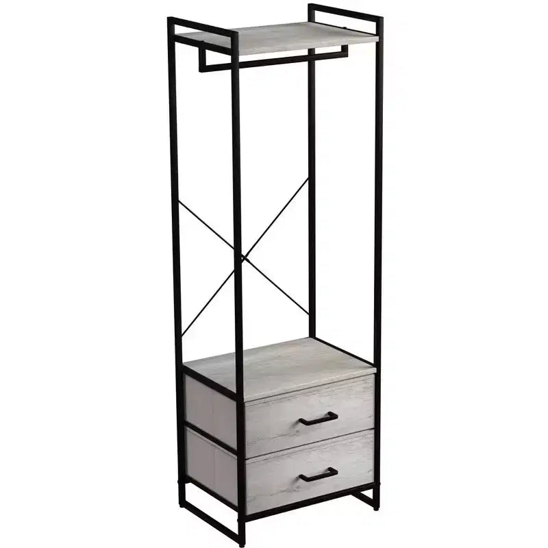 Appendiabiti con 2 cassetti e ripiano superiore in legno – Acqua / Nero / Grigio / Rosa / Ruggine / Bianco, 1 persona