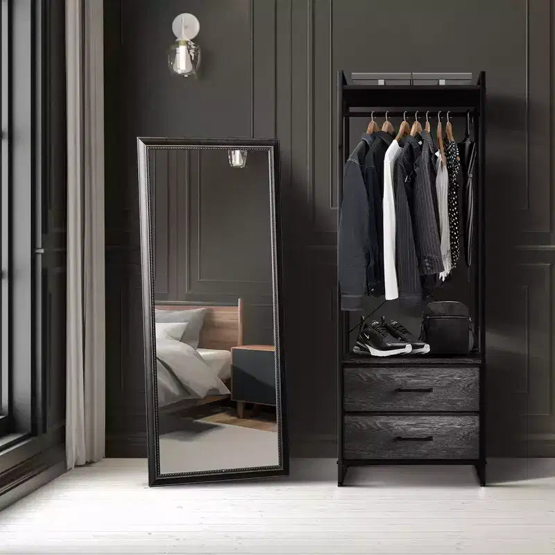Appendiabiti con 2 cassetti e ripiano superiore in legno – Acqua / Nero / Grigio / Rosa / Ruggine / Bianco, 1 persona