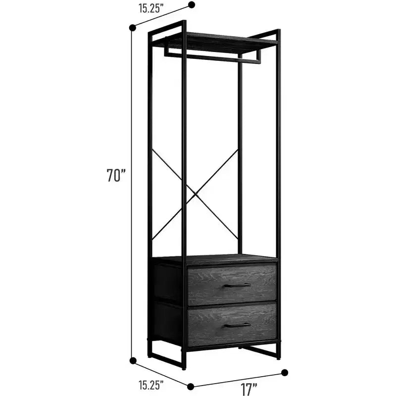 Appendiabiti con 2 cassetti e ripiano superiore in legno – Acqua / Nero / Grigio / Rosa / Ruggine / Bianco, 1 persona