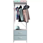 Appendiabiti con 2 cassetti e ripiano superiore in legno – Acqua / Nero / Grigio / Rosa / Ruggine / Bianco, 1 persona