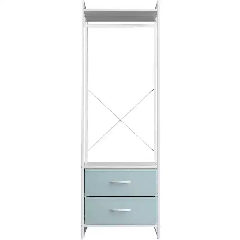 Appendiabiti con 2 cassetti e ripiano superiore in legno – Acqua / Nero / Grigio / Rosa / Ruggine / Bianco, 1 persona