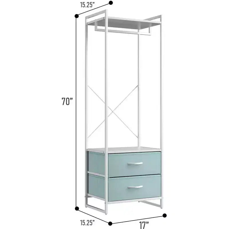 Appendiabiti con 2 cassetti e ripiano superiore in legno – Acqua / Nero / Grigio / Rosa / Ruggine / Bianco, 1 persona