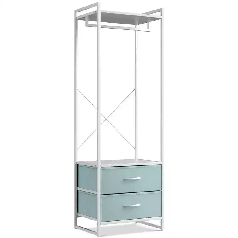 Appendiabiti con 2 cassetti e ripiano superiore in legno – Acqua / Nero / Grigio / Rosa / Ruggine / Bianco, 1 persona