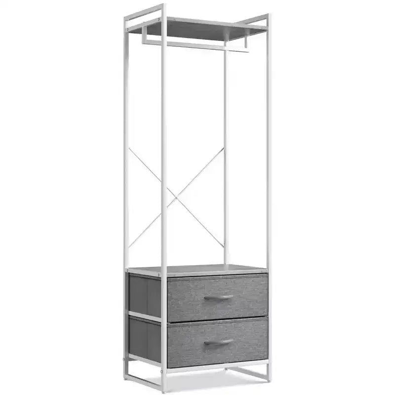Appendiabiti con 2 cassetti e ripiano superiore in legno – Acqua / Nero / Grigio / Rosa / Ruggine / Bianco, 1 persona
