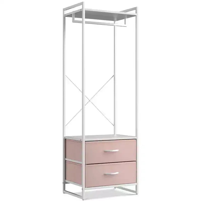 Appendiabiti con 2 cassetti e ripiano superiore in legno – Acqua / Nero / Grigio / Rosa / Ruggine / Bianco, 1 persona
