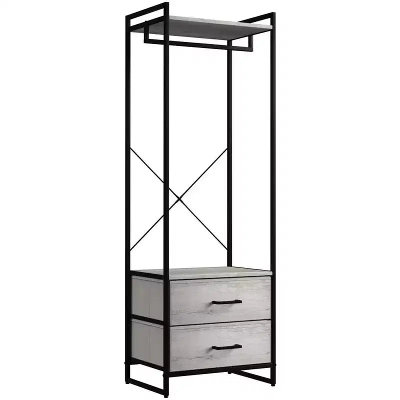 Appendiabiti con 2 cassetti e ripiano superiore in legno – Acqua / Nero / Grigio / Rosa / Ruggine / Bianco, 1 persona