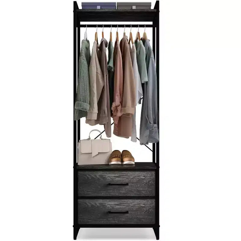 Appendiabiti con 2 cassetti e ripiano superiore in legno – Acqua / Nero / Grigio / Rosa / Ruggine / Bianco, 1 persona