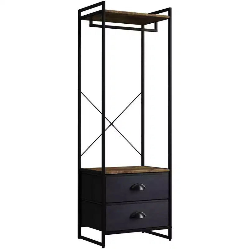 Appendiabiti con 2 cassetti e ripiano superiore in legno – Acqua / Nero / Grigio / Rosa / Ruggine / Bianco, 1 persona