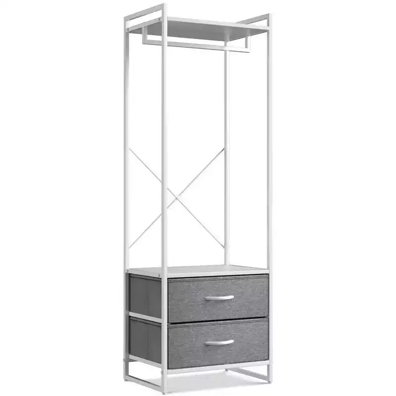 Appendiabiti con 2 cassetti e ripiano superiore in legno – Acqua / Nero / Grigio / Rosa / Ruggine / Bianco, 1 persona