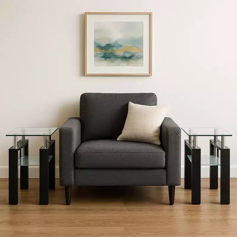 Tavolini quadrati in vetro bianco e nero (set da 2)