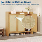 Cassettiera portascarpe con anta in rattan color rovere scuro/rovere chiaro, 3 ante, 6 ripiani, capacità 12+ paia