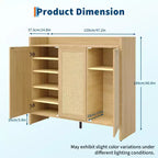 Cassettiera portascarpe con anta in rattan color rovere scuro/rovere chiaro, 3 ante, 6 ripiani, capacità 12+ paia