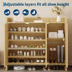 Cassettiera portascarpe con anta in rattan color rovere scuro/rovere chiaro, 3 ante, 6 ripiani, capacità 12+ paia