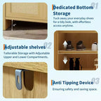 Cassettiera portascarpe con anta in rattan color rovere scuro/rovere chiaro, 3 ante, 6 ripiani, capacità 12+ paia