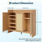Cassettiera portascarpe con anta in rattan color rovere scuro/rovere chiaro, 3 ante, 6 ripiani, capacità 12+ paia