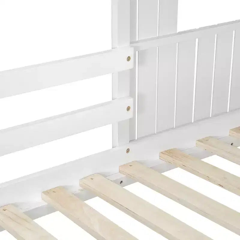 Letto a Castello Bianco a Soppalco con Stile Casetta per 2 Persone, con Scaletta e Sponde di Protezione